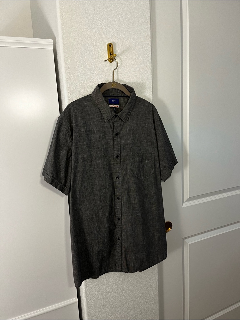 Apt 9 Men’s Gray Short Sleeve Dress Shirt Size XL Smart Temp Cotton
